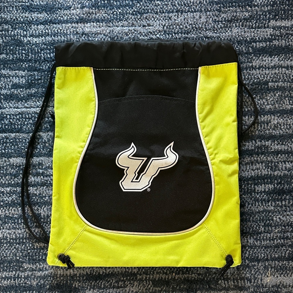 University of South Florida USF Bulls Black & Yellow Drawstring Nylon Backpack